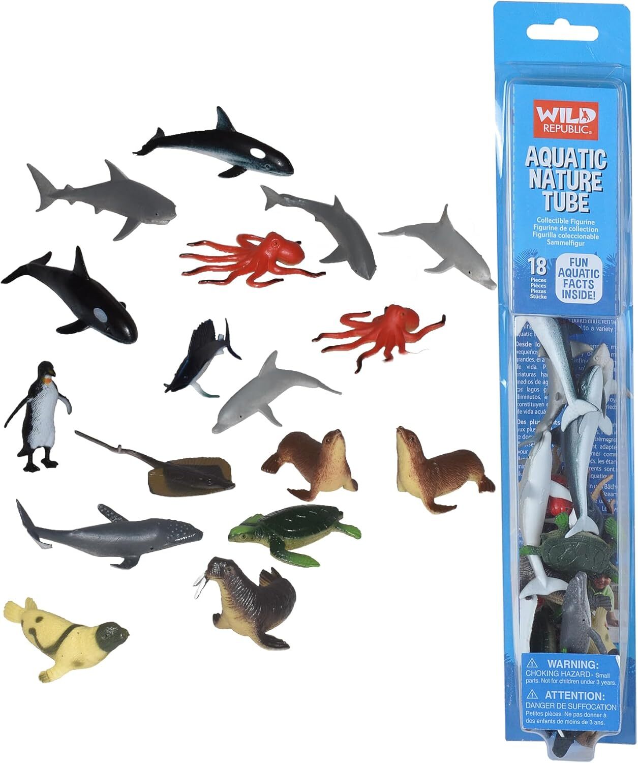 Wild Republic | Nature Tube | Aquatic Animal Figurines | 18-Piece Set for Kids
