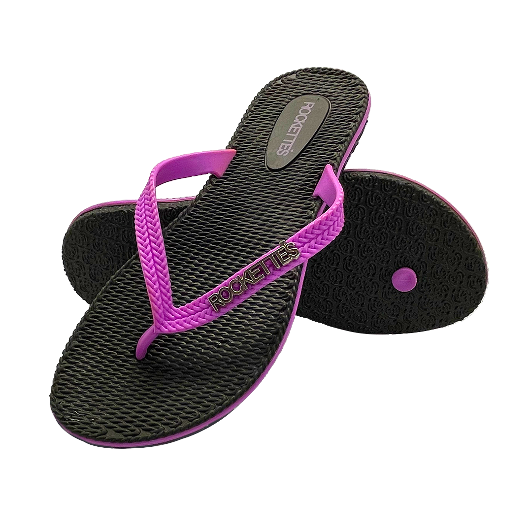 Rockettes | Platinum Weave Women&#39;s Thongs with Woven Straps | Black &amp; Mauve