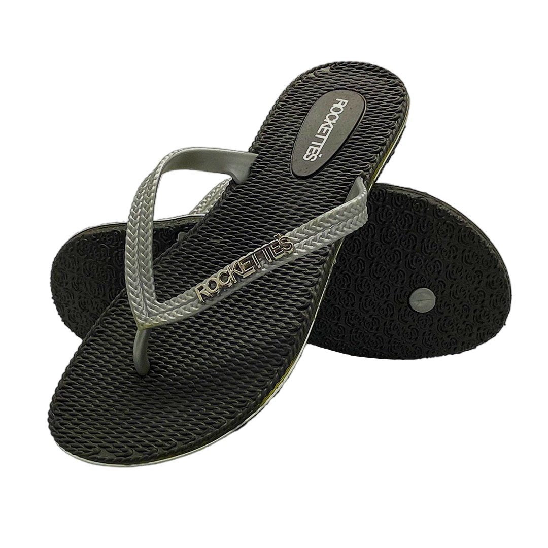 Rockettes | Platinum Weave Women&#39;s Thongs with Woven Straps | Black &amp; Silver