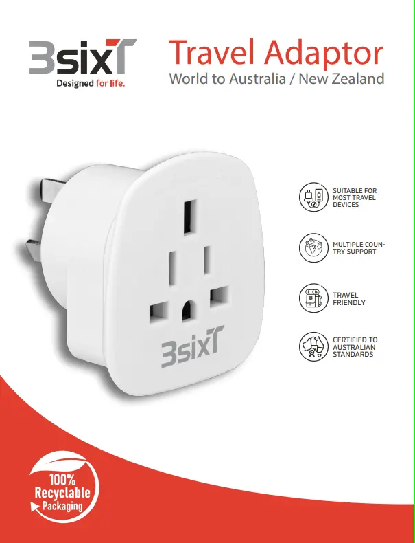 3SIXT - 3SIXT Travel Adaptor World to AUS/NZ | White
