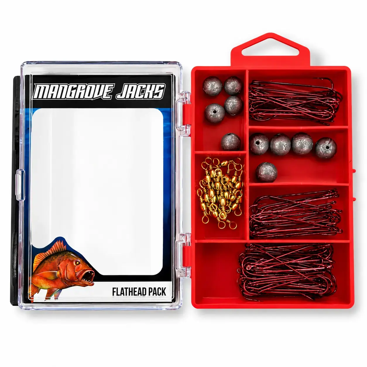 Mangrove Jacks - Mangrove Jacks Flathead Fishing Pack | Hooks, Swivels, Sinkers in Compact Tackle Box