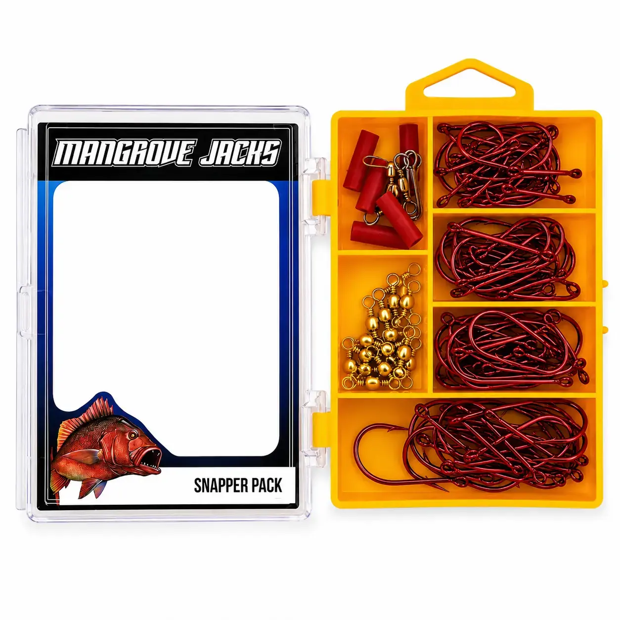 Mangrove Jacks - Mangrove Jacks Snapper Fishing Pack | Hooks, Swivels, Slider Clips, and Tackle Box
