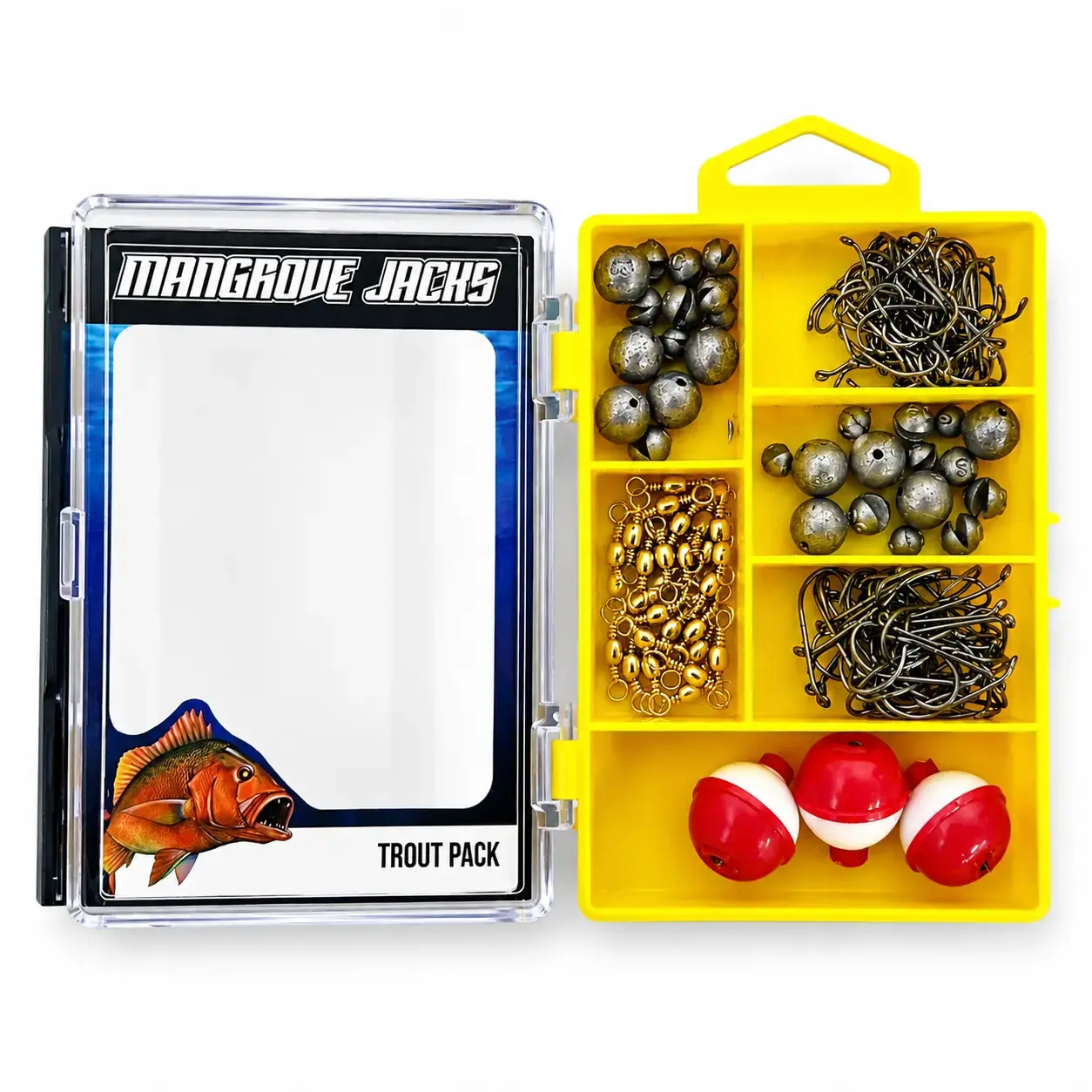 Mangrove Jacks - Mangrove Jacks Trout Fishing Pack | Hooks, Swivels, Floats, and Sinkers in Tackle Box