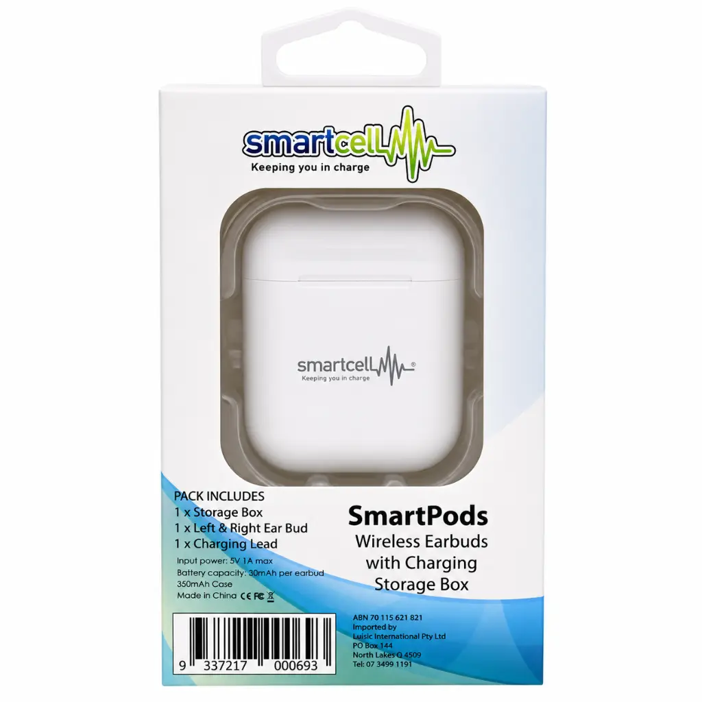 Smartcell - Smartcell SmartPods Wireless Earbuds w Charging Storage Box