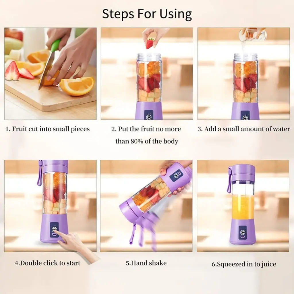 Juice Blender - 6 Blades, 380ml,USB Rechargeable _759