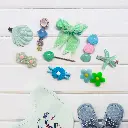Kids Hair Clips Green Shells (9 pcs)_771