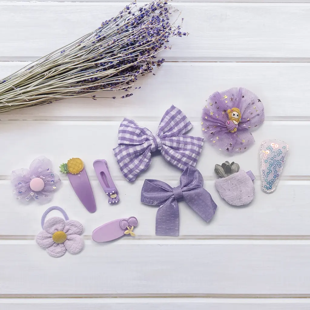 Kids Hair Clips Purple Frill (10 pcs)_778