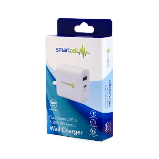 [9337217027980] Smartcell Qualcomm USB-A & 20W PD Type-C Wall Charger