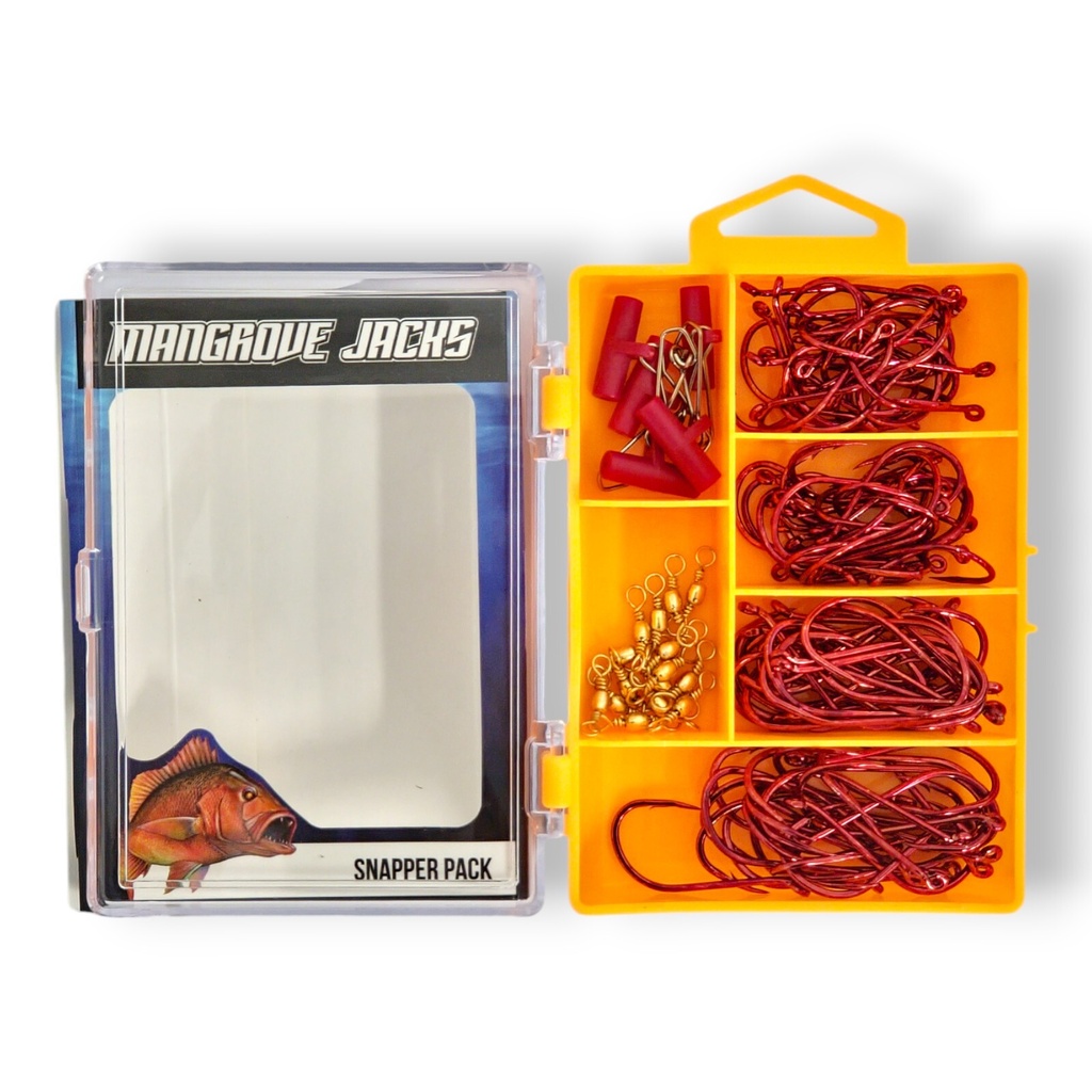 Mangrove Jacks Snapper Fishing Pack | Hooks, Swivels, Slider Clips, and Tackle Box