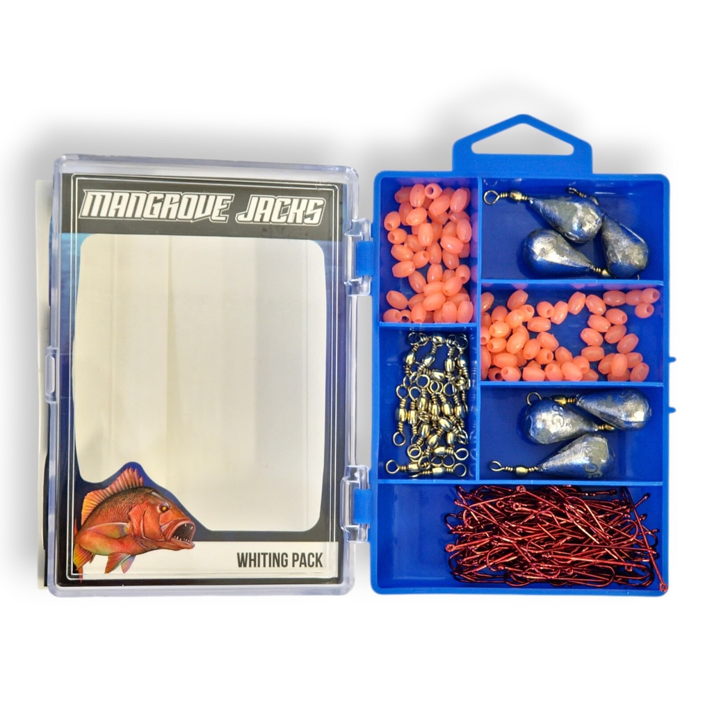 Mangrove Jacks Whiting Fishing Pack | Hooks, Swivels, Sinkers, and Lumo Beads in Tackle Box
