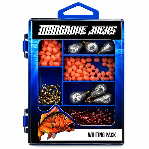 [9337217022800] Mangrove Jacks Whiting Fishing Pack | Hooks, Swivels, Sinkers, and Lumo Beads in Tackle Box