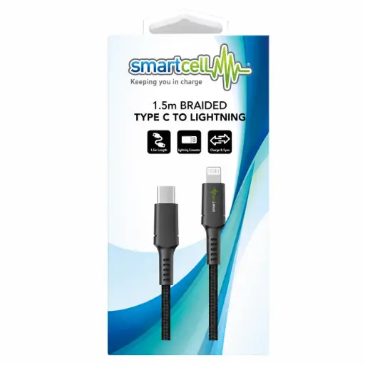 [9337217027966] Smartcell Braided Type-C to Lighting Cable | 1.5m
