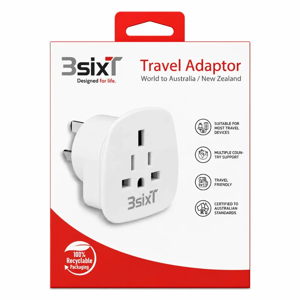 3SIXT Travel Adaptor World to AUS/NZ | White