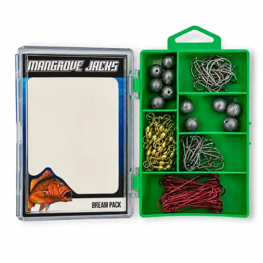 [9337217022480] Mangrove Jacks Bream Fishing Pack | Hooks, Swivels, Sinkers in Compact Tackle Box