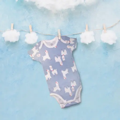 [9340457027573] Baby Romper (Blue Llama, 3mths)