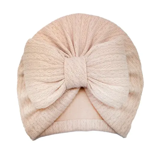 [9340457027733] Baby Turbans Big Bow (Beige)