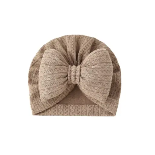 [9340457027726] Baby Turbans Big Bow (Light Brown)