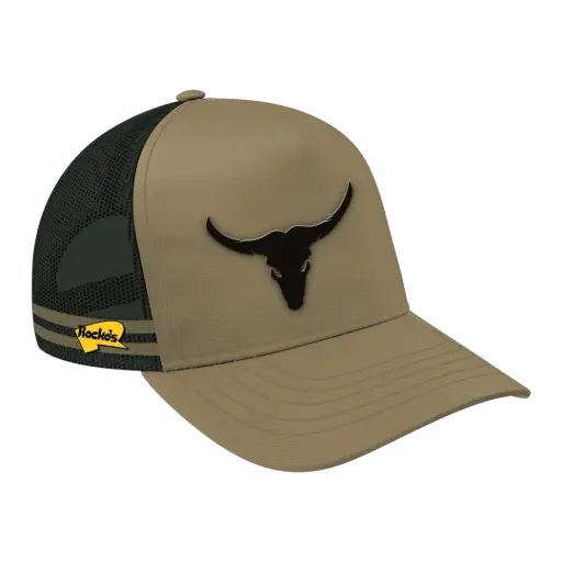 [9340457033130] Rocko's Outback Trucker Cap Longhorn Bull (Khaki)