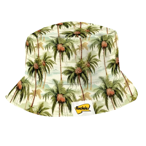 [9340457033185] Rocko's Bucket Hat Palm Trees Green/Beige (M/L)