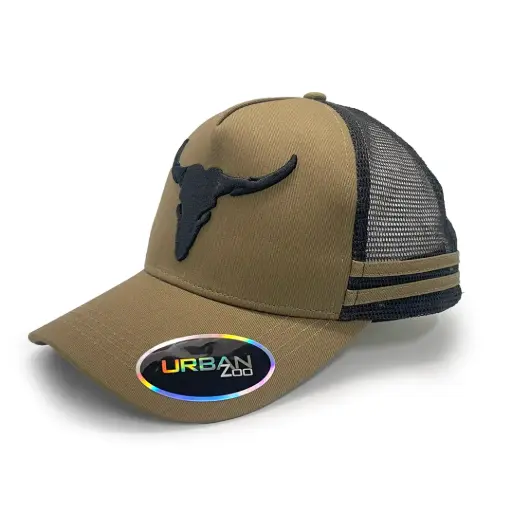 [9340457033048] Urban Zoo West Village 109 5 Panel Trucker Longhorn Bull OSFM (Khaki/Black)