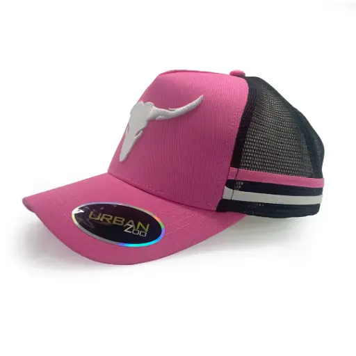 [9340457033055] Urban Zoo West Village 109 5 Panel Trucker Longhorn Bull OSFM (Pink/White)