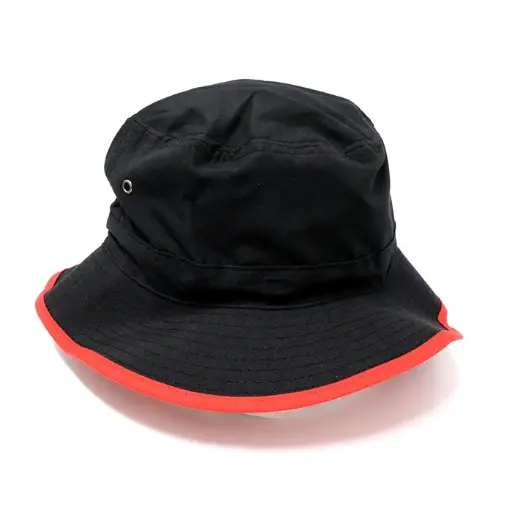 [9337217007814] Urban Zoo AH678 Microfibre Bucket Trim Hat  (Black/Red, S/M)