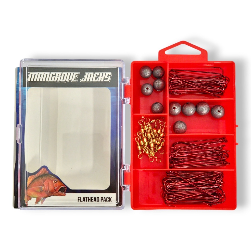 Mangrove Jacks Flathead Fishing Pack | Hooks, Swivels, Sinkers in Compact Tackle Box