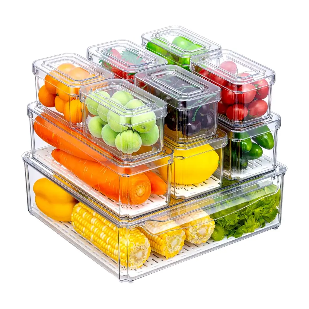 10 Pack Stackable Fridge Organizer w Lids