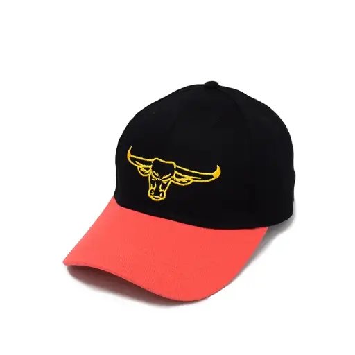 [9337217025481] Rocko's 6 Panel Cap Longhorn Bull OSFM (Black/Yellow/Red)