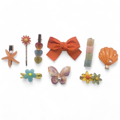 [9340457028020] Kids Hair Clips Orange Shell (9 pcs)