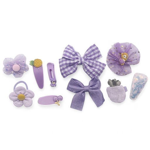 [9340457028082] Kids Hair Clips Purple Frill (10 pcs)